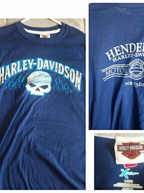 Harley-Davidson Henderson Nevada Motor Cycles Skull Flames T-Shirt Mens Large